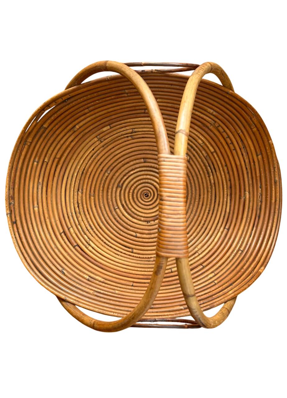 Italian log holder in rattan and bamboo from the 1960s