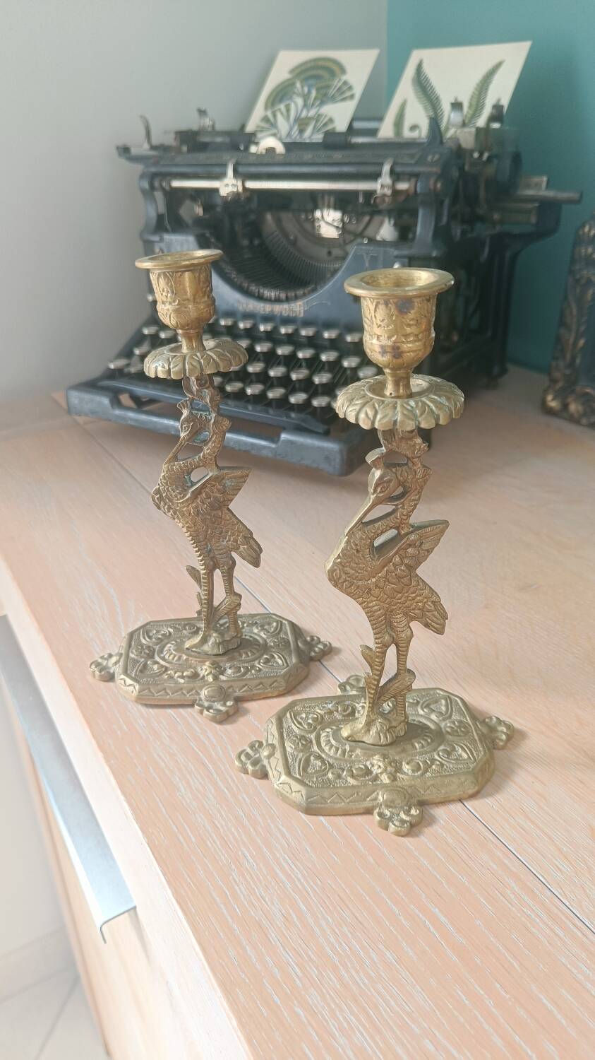 Paire de bougeoirs anciens Style orientaliste Art déco