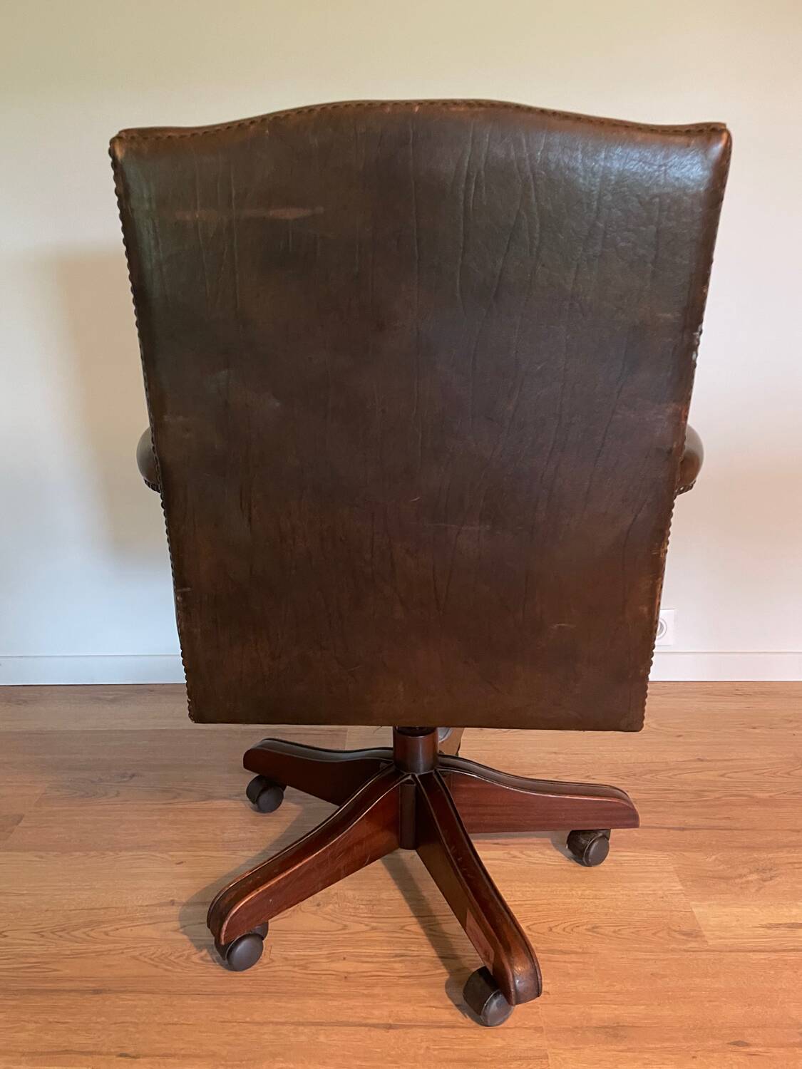 vintage norvégien Chaise de bureau pivotante en cuir Ring Mekanikk