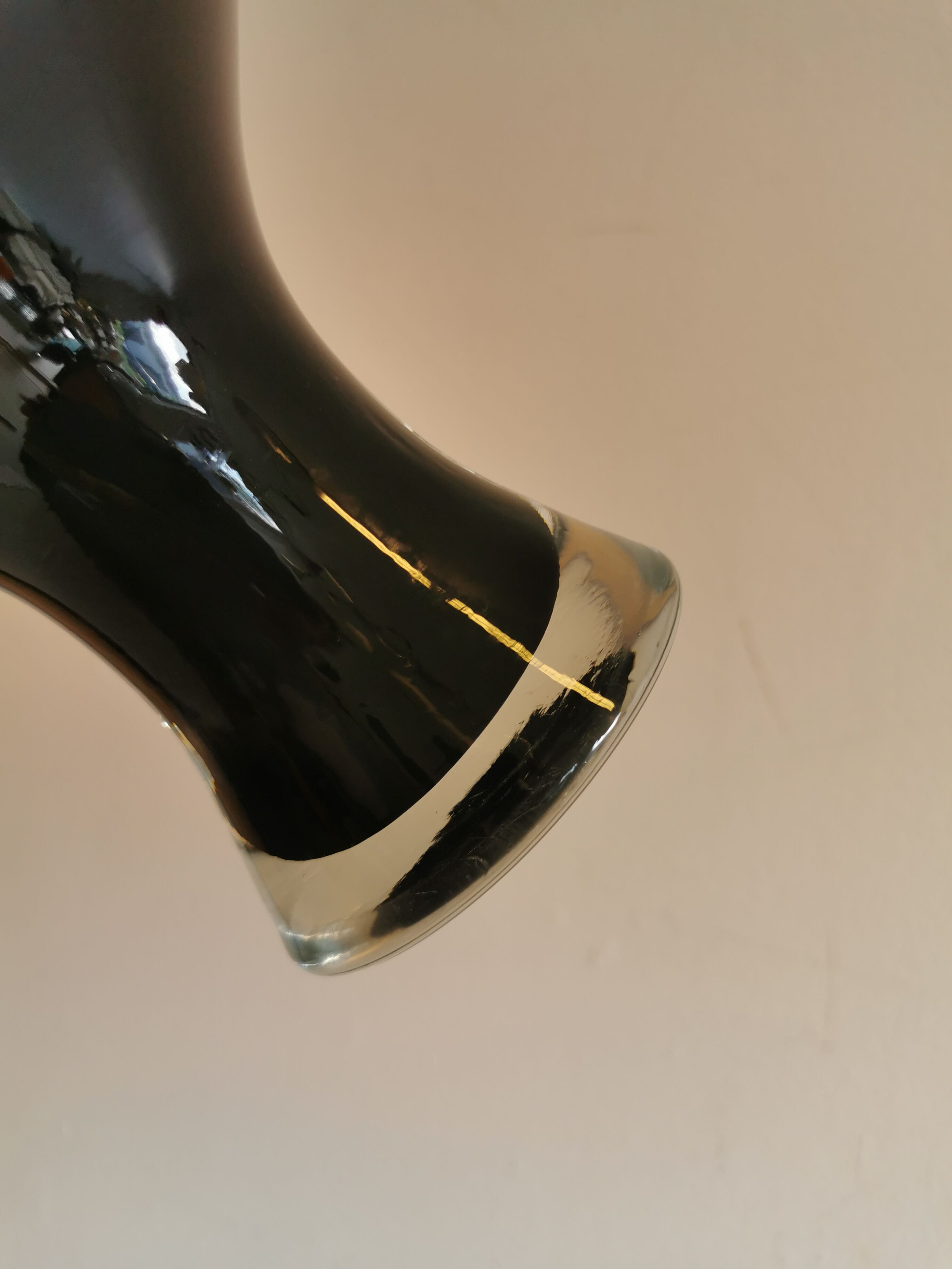Large Danish glass vase in deep purple/black colour..