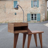 Industrial wood furniture, furniture with integrated lamp, trade furniture, industrial, compass feet