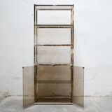 Bookcase vintage shelf in brass and smoked glass