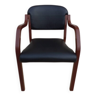 Art Deco executive chair in black imitation leather and varnished wood