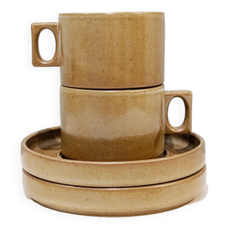 2 vintage '70 tea cups and Brenne stoneware sub-cups. In perfect condition.