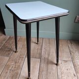 Side table plant holder formica feet compass wood brass vintage