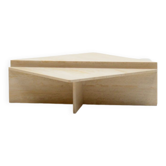 Up&Up travertine triangle coffee table, Italy 70s.