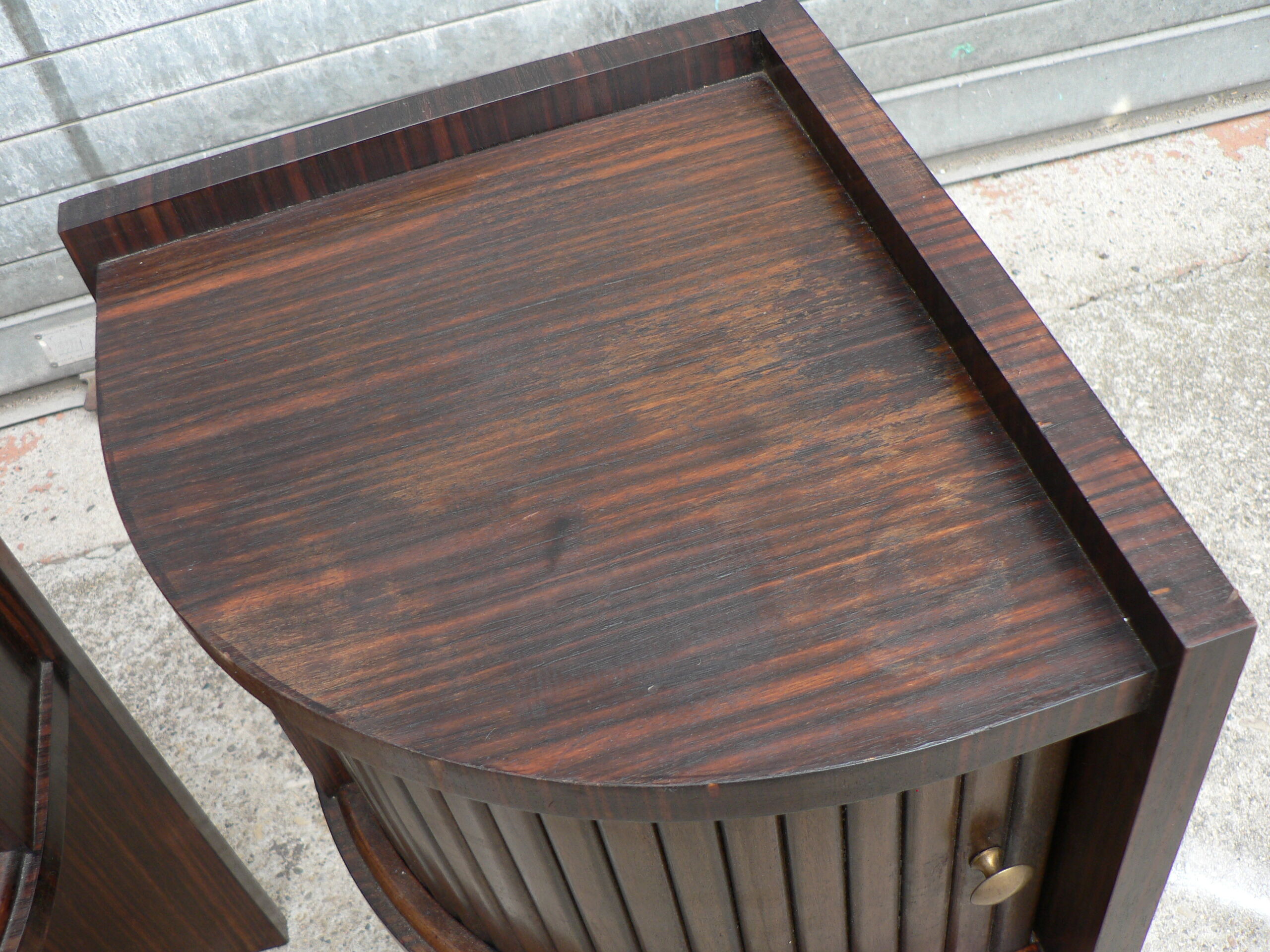 Pair of macassar art deco bedside tables