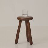 Vintage French tripod brutalist stool in solid wood (oak) C. 1960