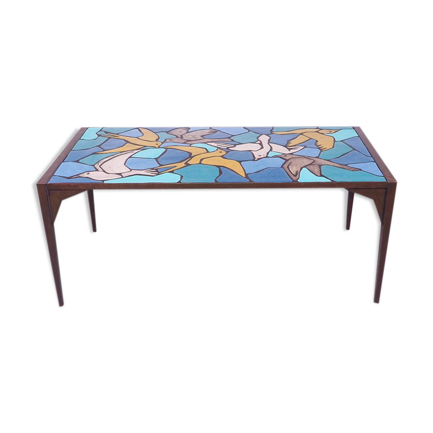 Ceramic mosaic tile coffee table with bird motif, 1970s