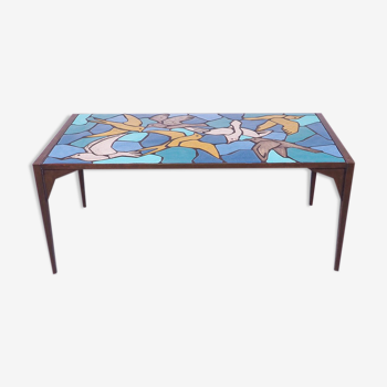 Ceramic mosaic tile coffee table with bird motif, 1970s