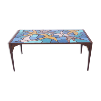 Ceramic mosaic tile coffee table with bird motif, 1970s