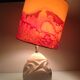 Lampe ovoïde en pierre sculptée et abat jour imprimé / vintage années 60-70