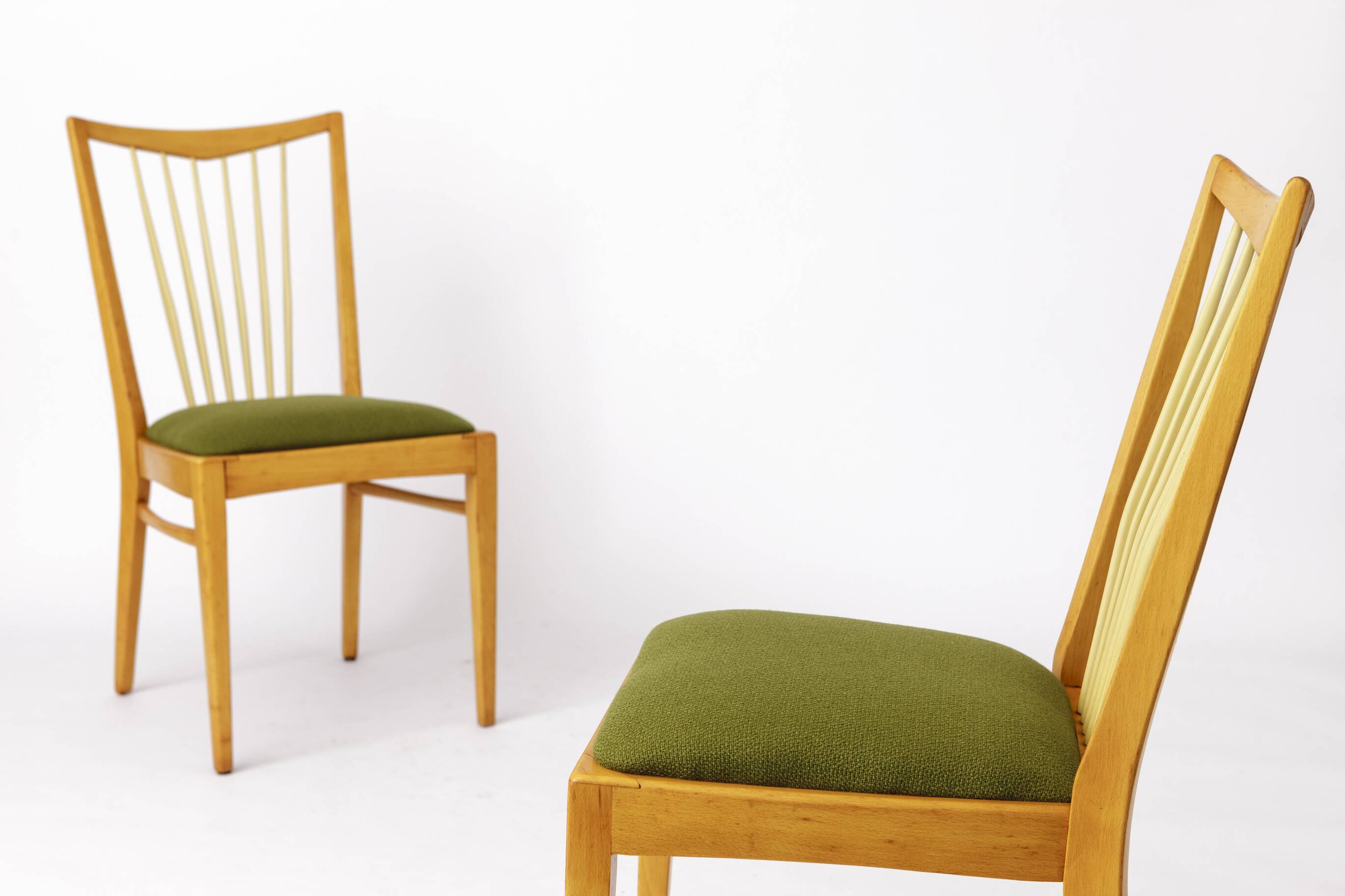 Pair of Vintage 1950s Mid-Century Modern Chairs – Solid Beech Wood & Fresh