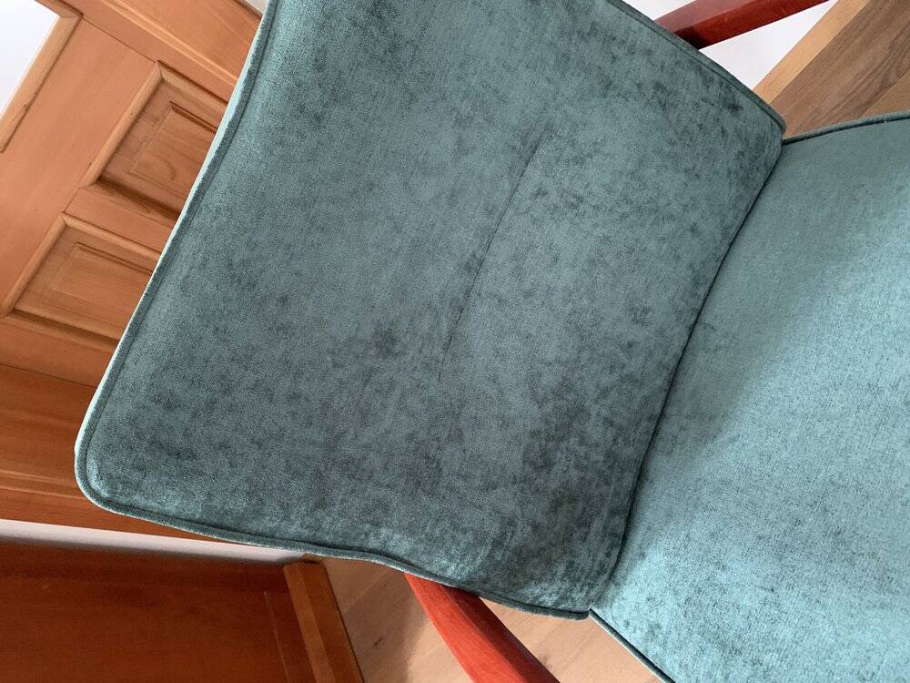 Art Deco green armchair in fabric and wood, 1920s, restored and reupholstered.