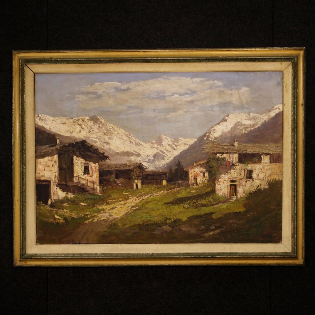 Italian signed mountain landscape painting from 20th century