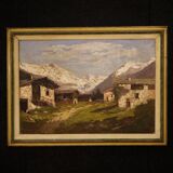 Italian signed mountain landscape painting from 20th century