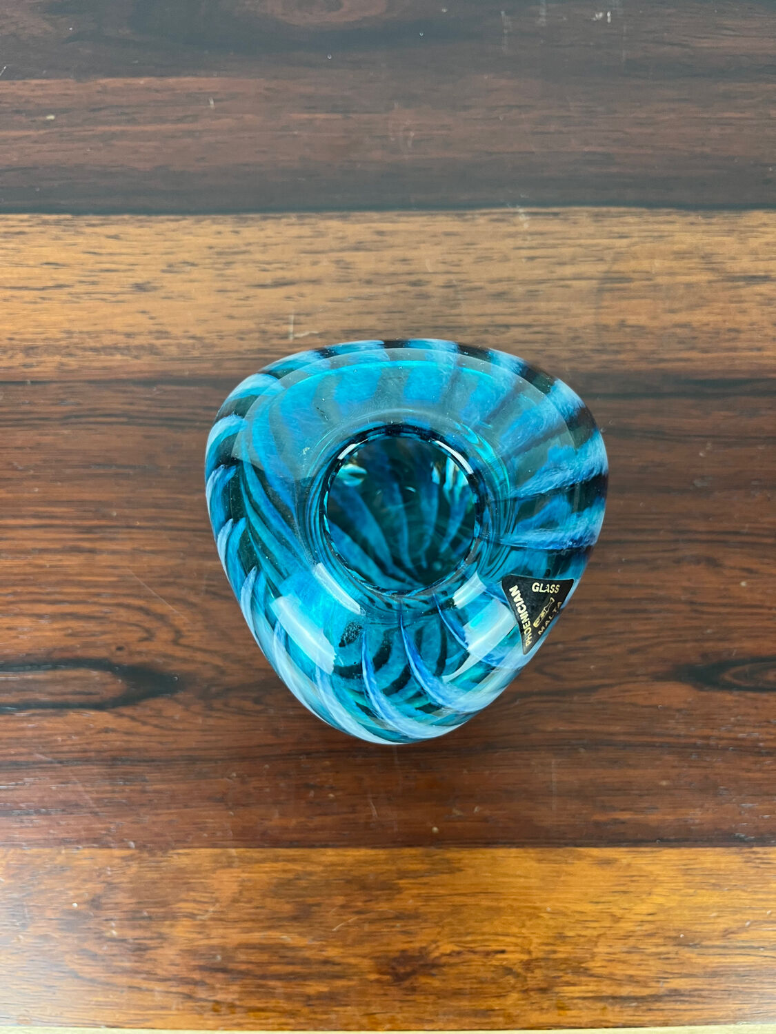 Handcrafted blue glass vase by Phoenician Glass Malta