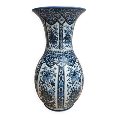 Vase vintage Delfia bleu et blanc – Grand modèle floral – Esprit Delft / hollandais