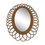 Vintage rattan mirror 60s 70s oval in rosette