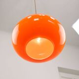 Mid-Century Italian Orange Glass and Brass Pendant Lamp