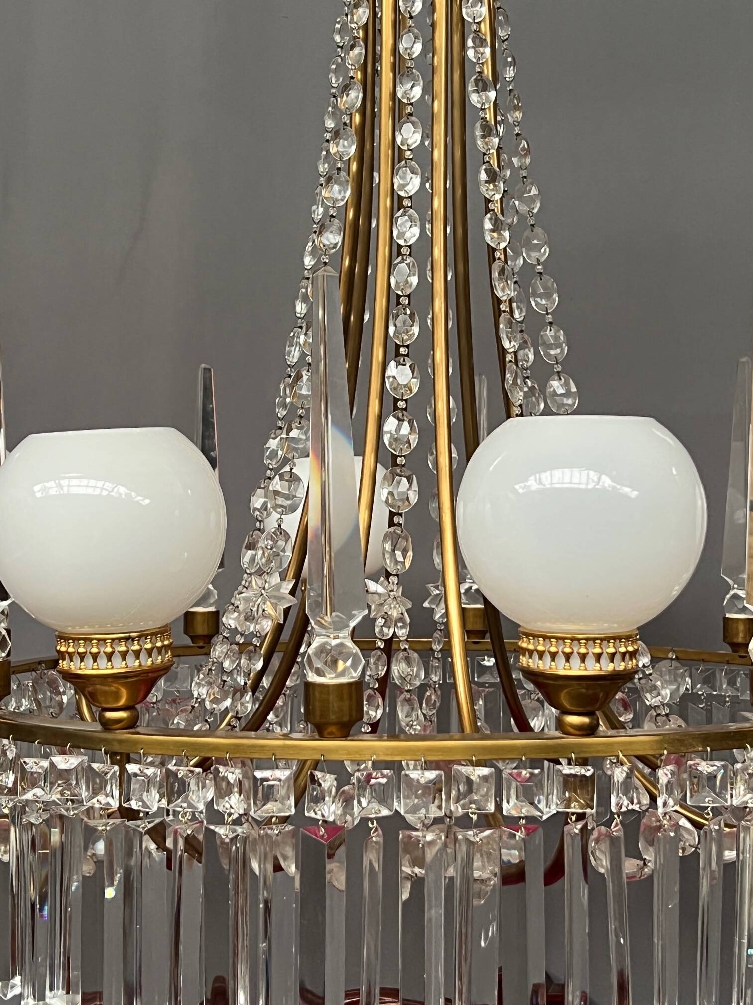 Empire style chandelier. Solid crystal, bronze.