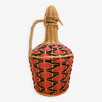 Bouteille dame jeanne en scoubidou années 60