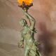 1900 brass lamp with glass paste tulip signed tief, 56x15