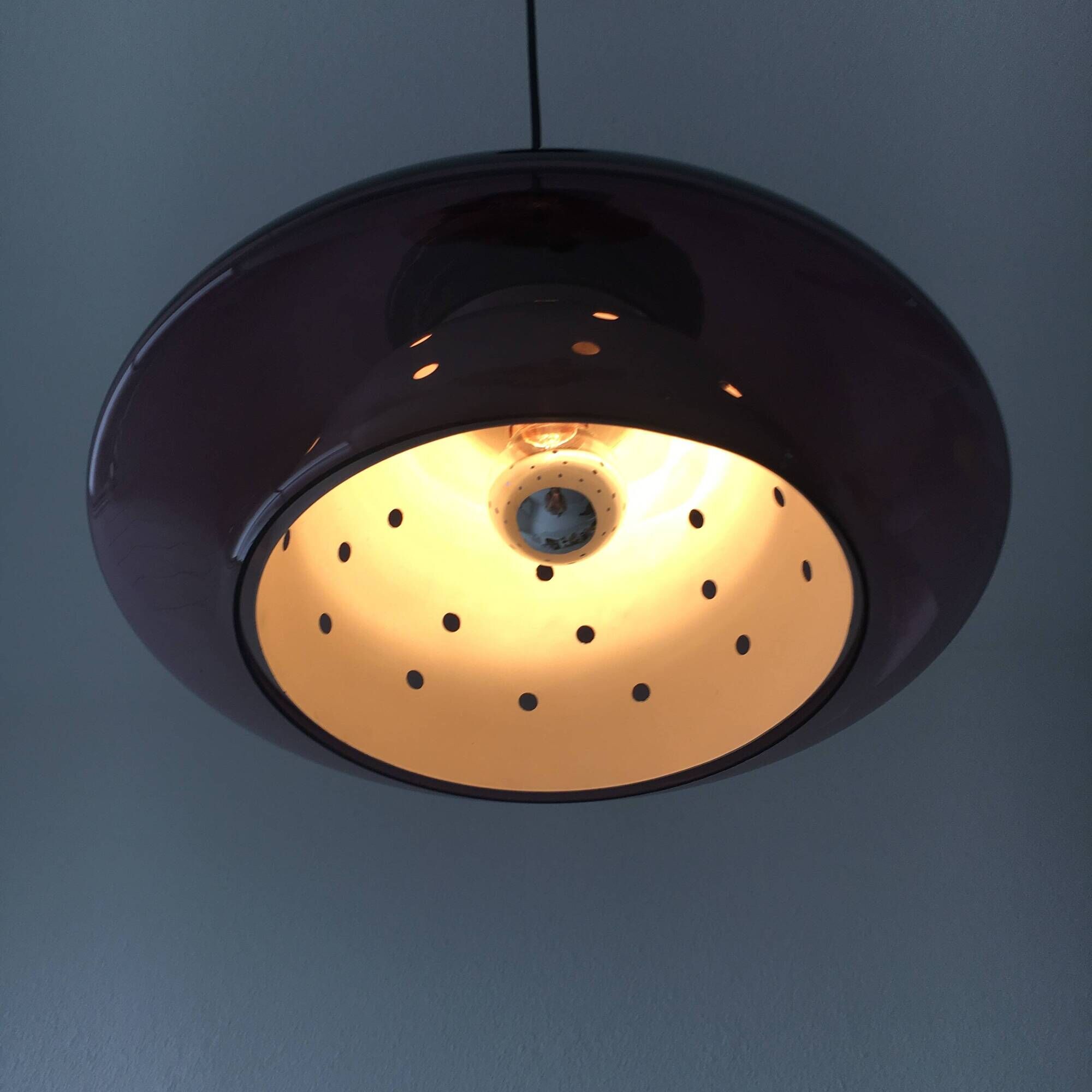 Doria Leuchten Germany Mid Century hanging lamp purple glass space age, 197