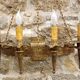 French medieval gold hand forged wrought iron 4 light hanging wall light 3894