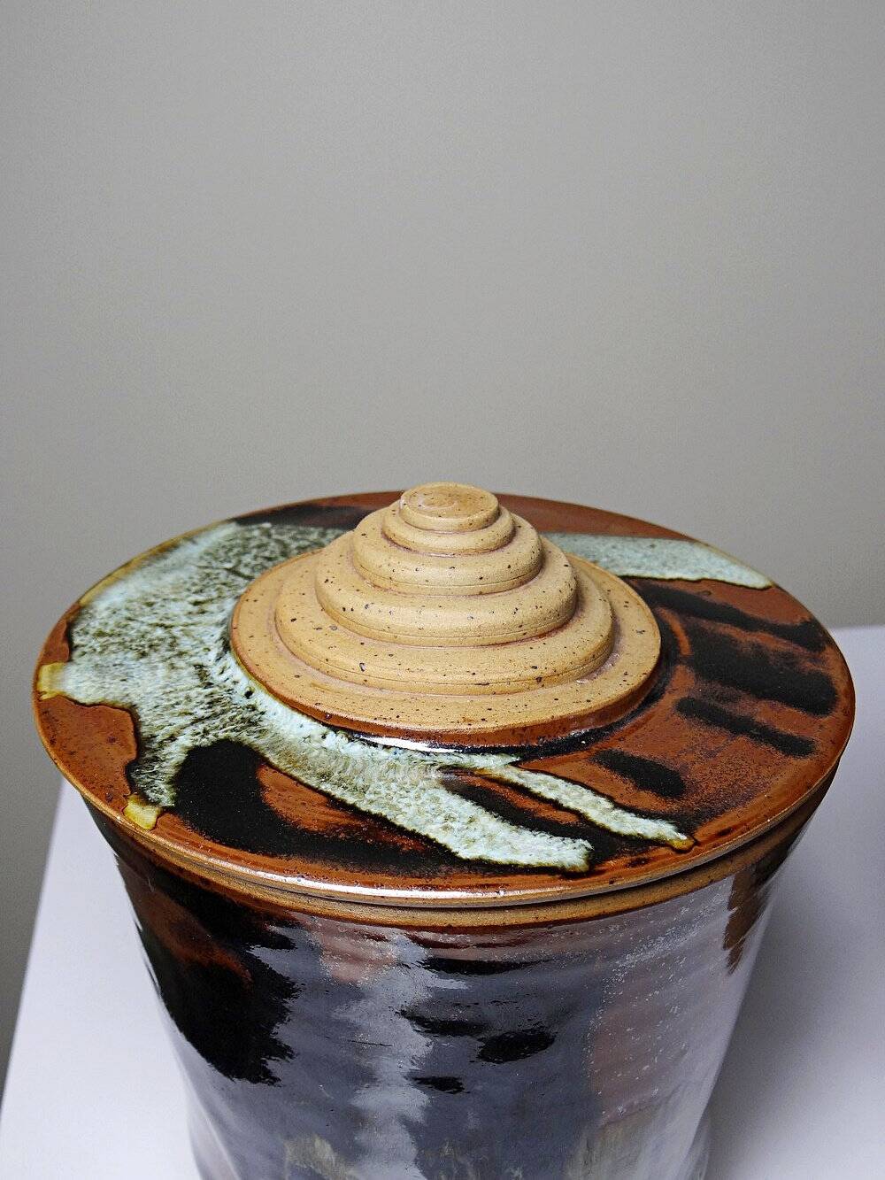 Pair of vintage 80s-90s Japanese-style stoneware pots, studio pottery, handcrafted and signed