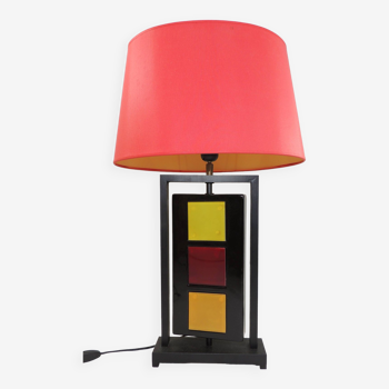 Lampe de table céramique noir et carreaux de couleur /vintage
