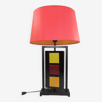 Table lamp black ceramic and colored tiles / vintage