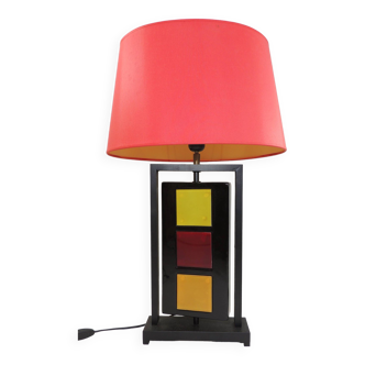 Table lamp black ceramic and colored tiles / vintage