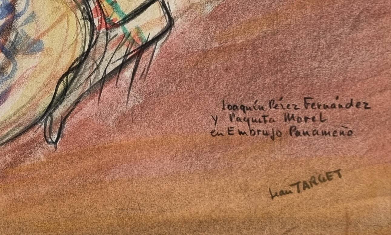 Original pastel signed by Jean Target, Mexican folk dance, 30x40 cm