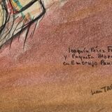 Original pastel signed by Jean Target, Mexican folk dance, 30x40 cm