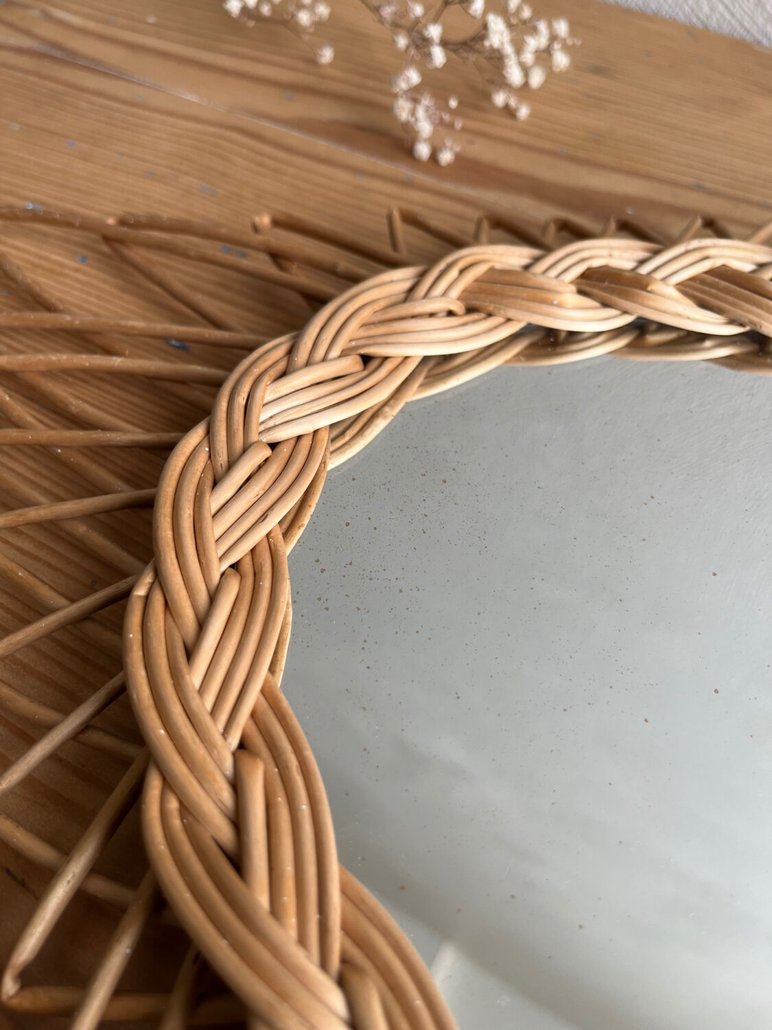 Vintage rattan mirror in star/diamond shape