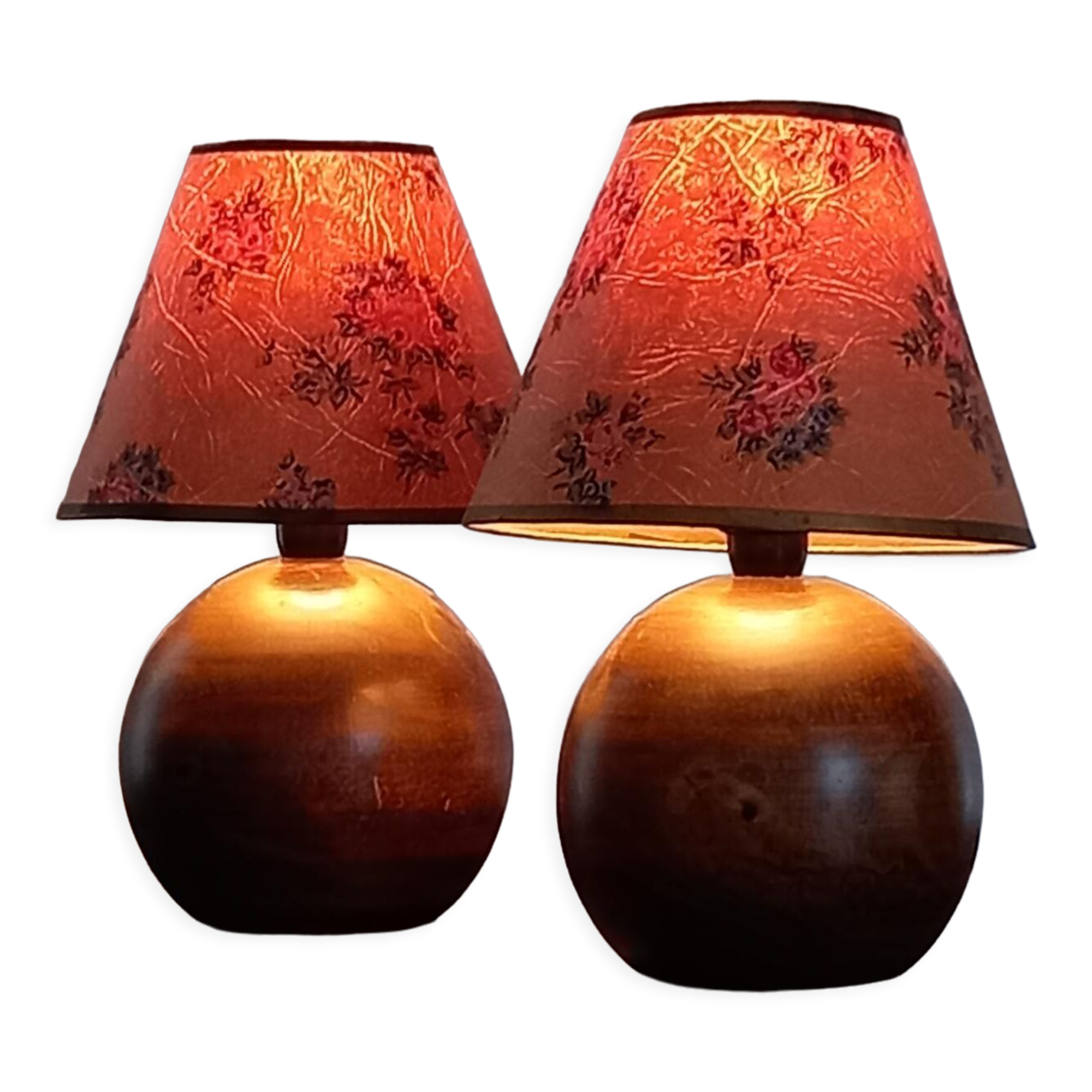 Paire de lampes boules en bois vintage