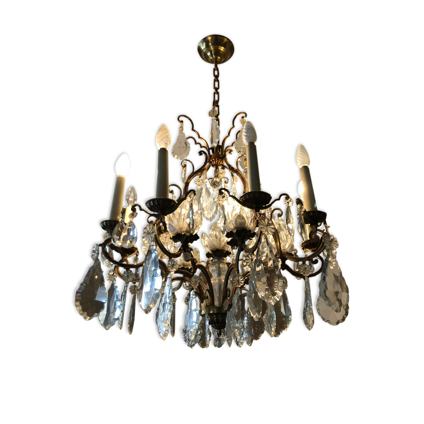 Bagués chandelier bronze and crystal 9 fires 1940