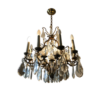 Bagués chandelier bronze and crystal 9 fires 1940