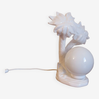 Lampe " palmier " en céramique blanche et boule opaline blanche des années 70 80