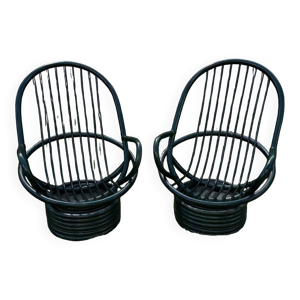 Paire de fauteuils rotin