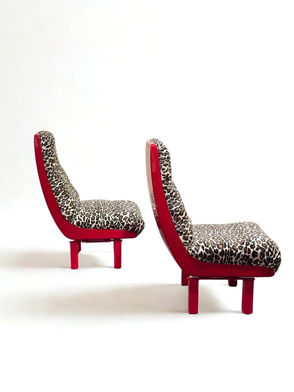 Ensemble de fauteuils lounge léopard postmodernes italiens – 1980