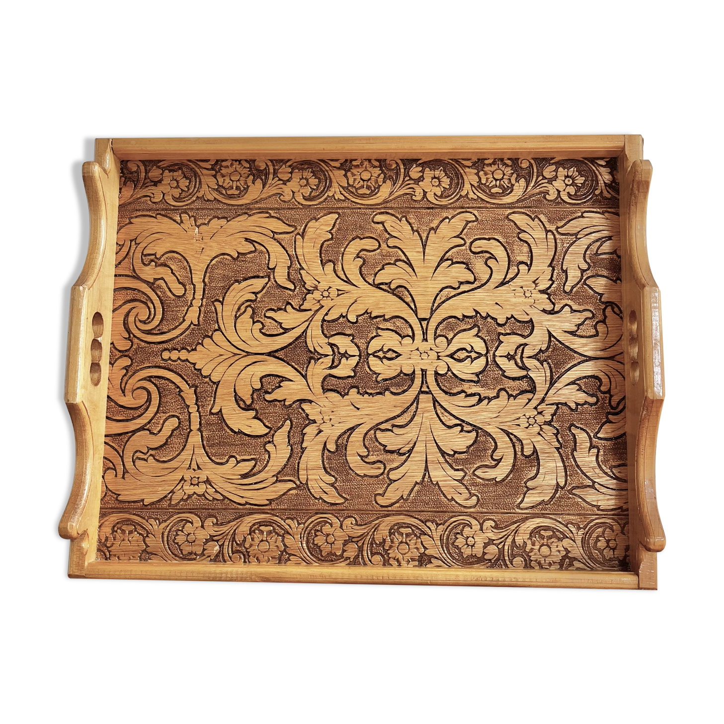 Engraved wooden tray