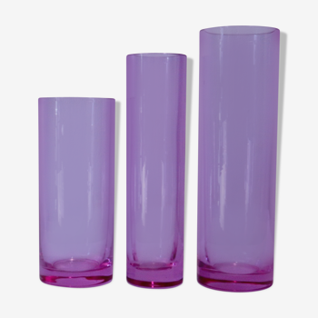 Three cylindrical jars in alessandrite glass purple and blue, vintage