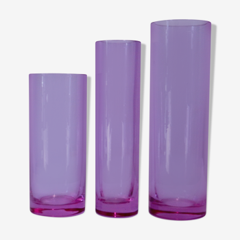 Trois pots cylindriques en verre alessandrite violet et bleu, vintage