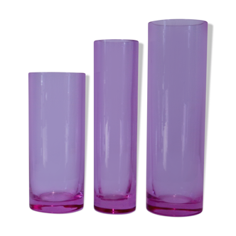 Three cylindrical jars in alessandrite glass purple and blue, vintage