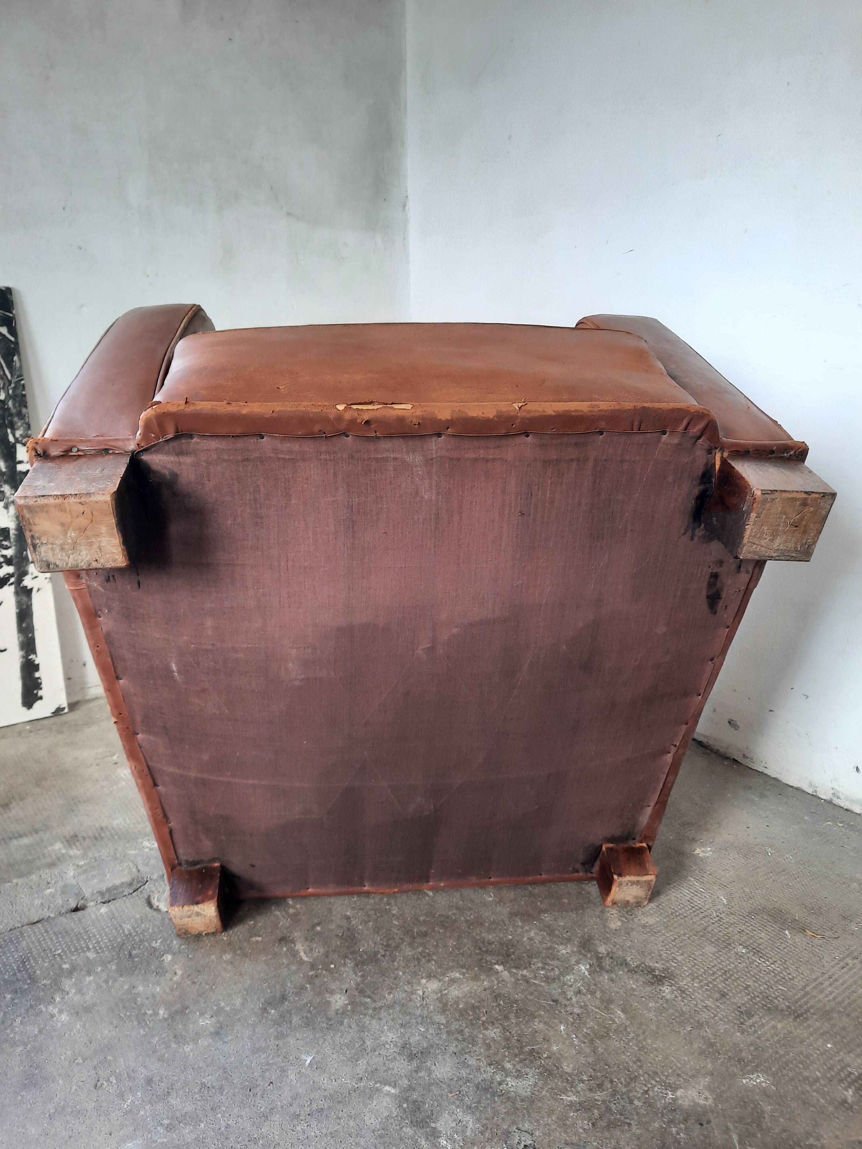 Leather club armchair, art deco