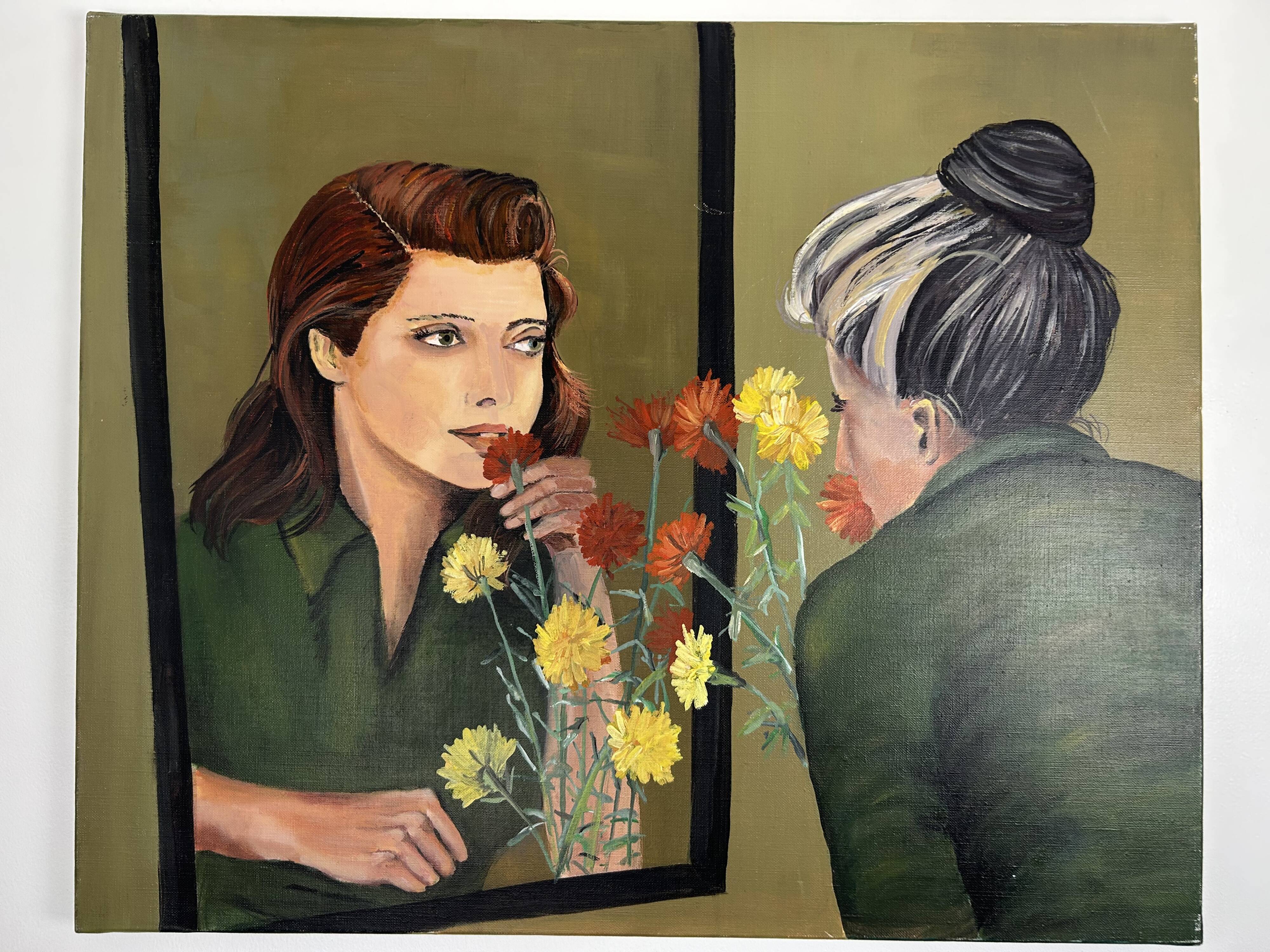 Contemporary figurative painting – Woman at the mirror – Linen canvas – 73×60