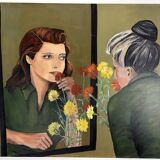 Contemporary figurative painting – Woman at the mirror – Linen canvas – 73×60