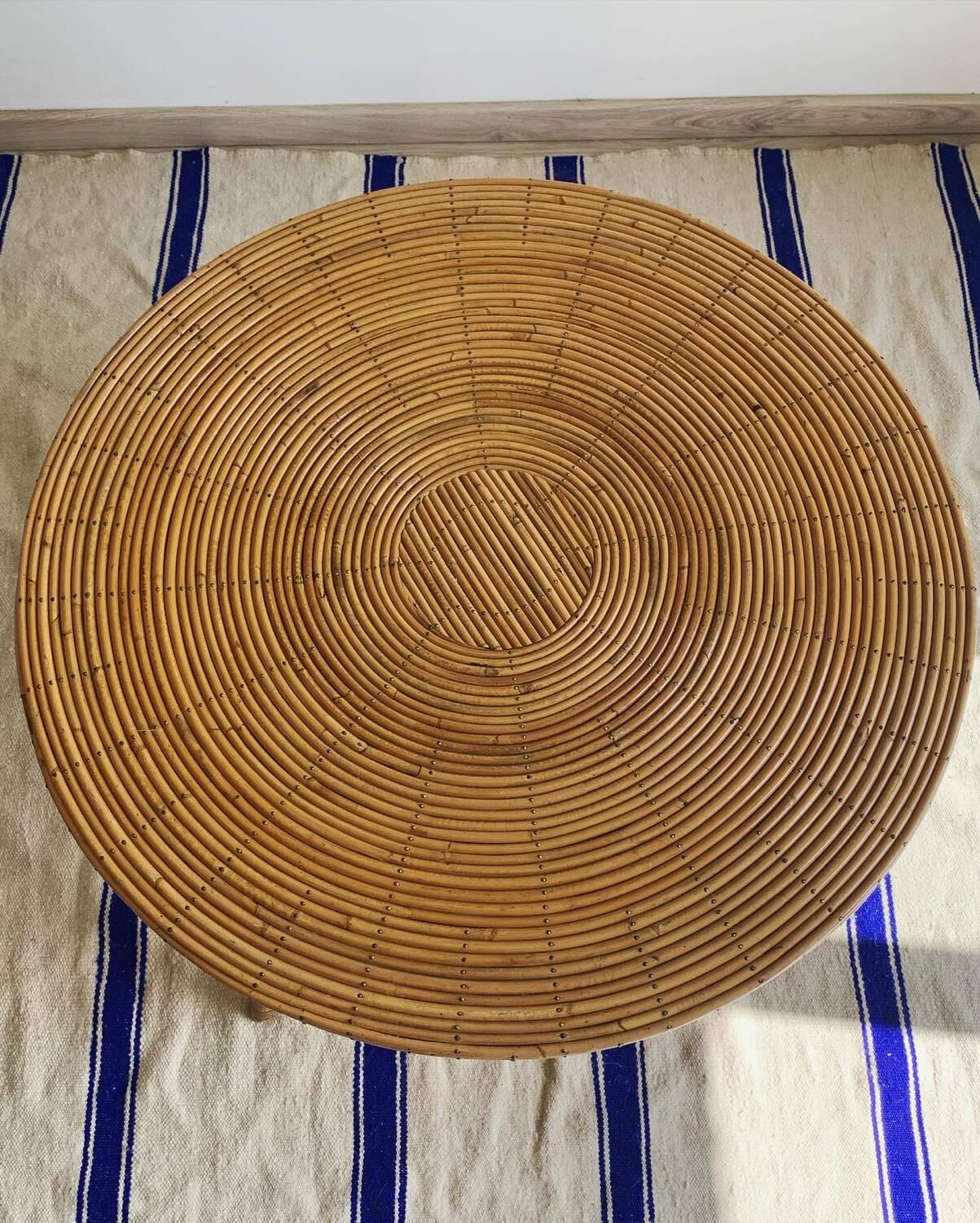 Large vintage rattan and bamboo coffee table